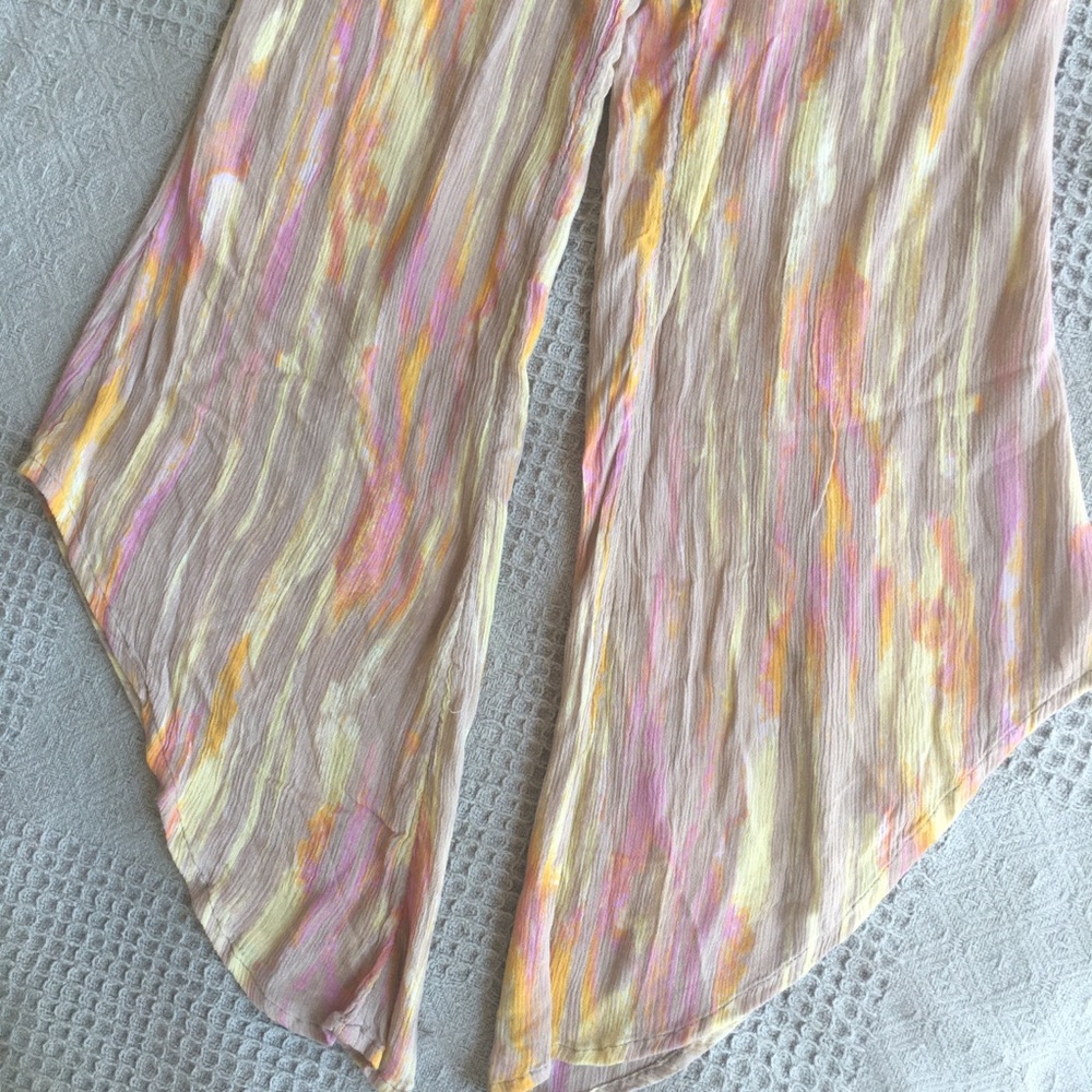Free People Hippie Cotton Pull-On Asymmetrical Flare Hem Crepe Crinkle Pant - Picture 4 of 13